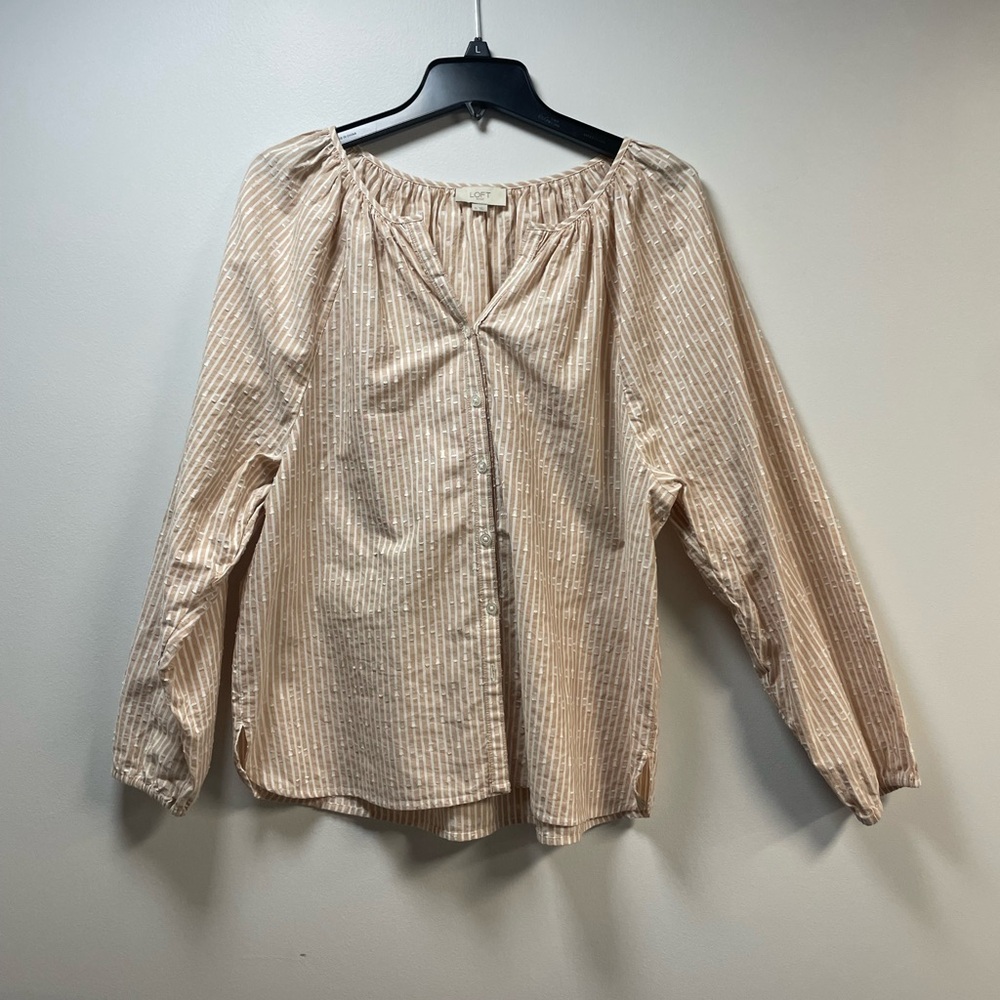 LOFT Beige Cream Striped Blouse XL